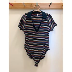 Out From Under rainbow striped collar bodysuit, L